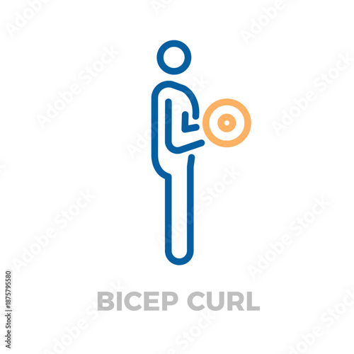 Person training bicep muscles with a dumbbell, representing fitness, workout, and health concepts. Vector thin line icon illustration with editable stroke