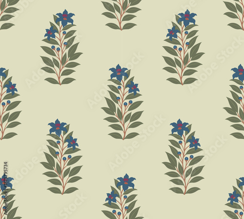 Traditional Mughal motif design illustrations seamless patterns with floral for fabric, textiles, clothing, wrapping paper.	