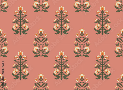 Traditional Mughal motif design illustrations seamless patterns with floral for fabric, textiles, clothing, wrapping paper.	