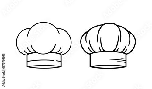 Two black line art chef hats on a pure illustration