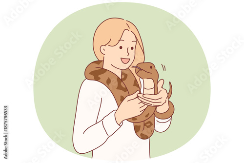 Woman with long snake around neck poses for photo with dangerous reptile predator