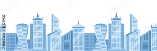 City seamless border featuring repeating urban sidewalk elements concrete curb, asphalt road, tactile paving, drain grates, street trees and lamp posts in flat vector style