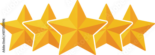 Five Golden Stars in Bright Shiny Formation with White Outline on White Background for Review or Rating