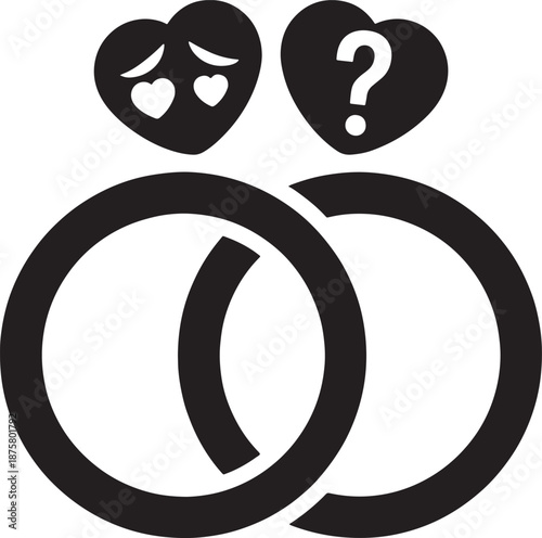 Broken Wedding Rings with Emotional Heart Symbols