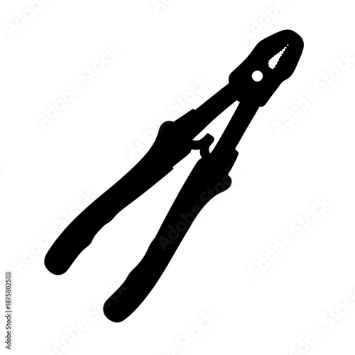 Isolated black silhouette of slip joint pliers tool for gripping and turning fasteners work