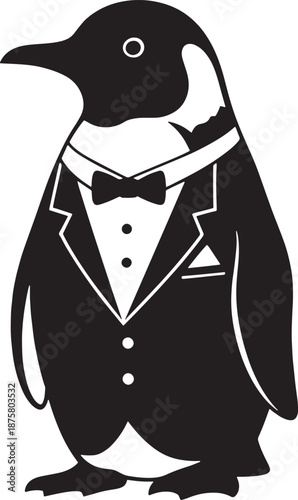 Elegant Penguin in Tuxedo Suit Isolated on Transparent Background