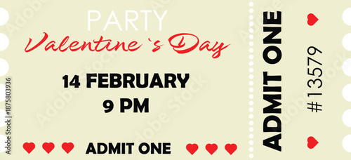 Vintage Valentine’s Day Party Ticket with Admit One Text