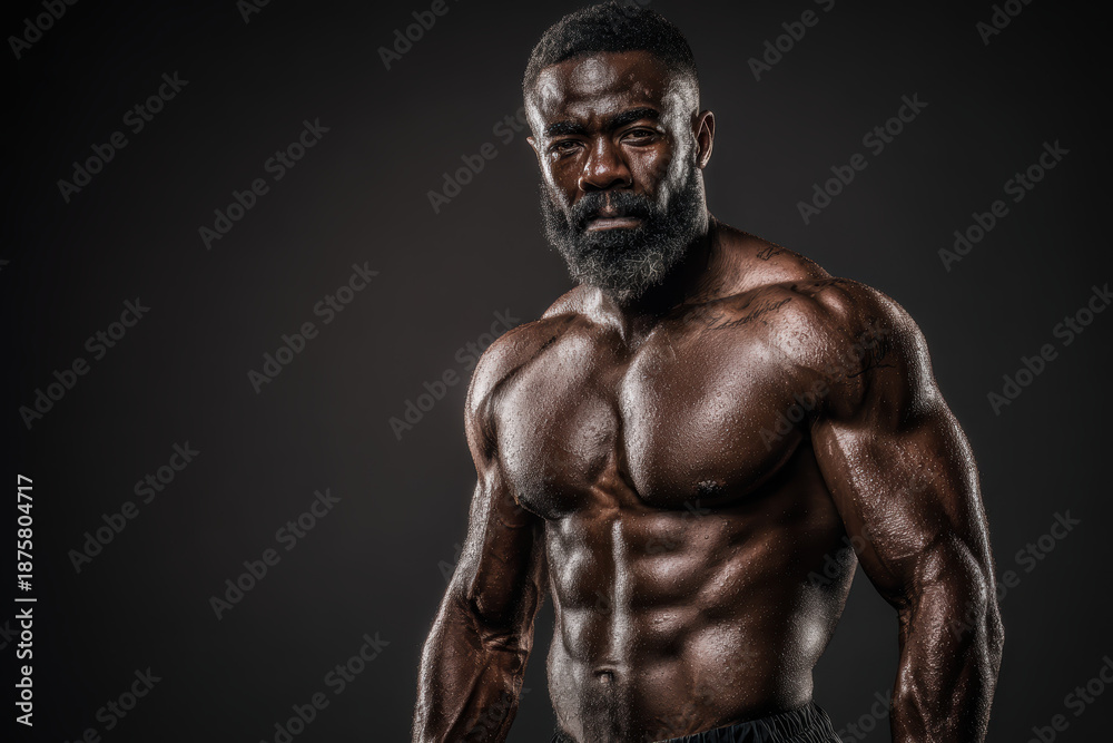 Fototapeta premium Muscular man with beard, intense portrait, dramatic lighting