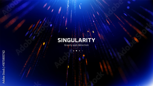 Blue and orange digital particles simulating data flow in a cyberspace environment. Futuristic technology background for abstract concept.