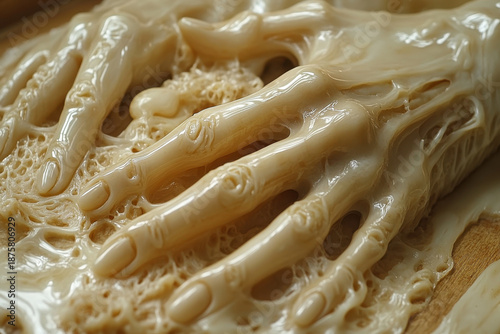 Close-up of food on wooden board.
