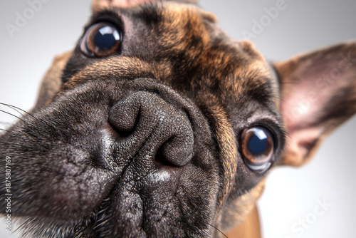 Close-up of a dog's face with expressive eyes
