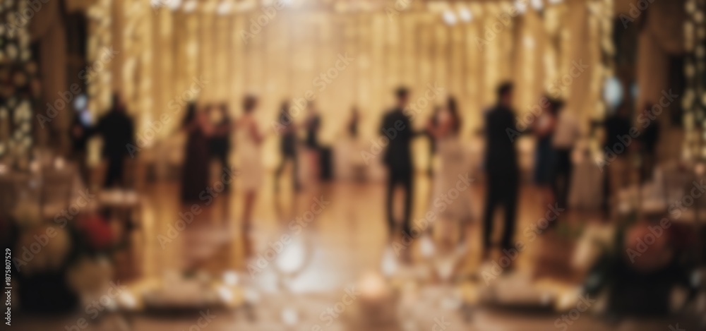 Obraz premium Abstract blurred crowd at festive party, shining disco lights and bokeh, people dancing and celebrating at night event, joyful entertainment background with motion and energy