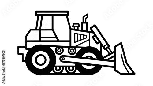Black and White Bulldozer Illustration.