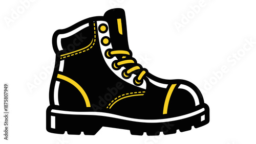 Black Work Boot with Yellow Laces.
