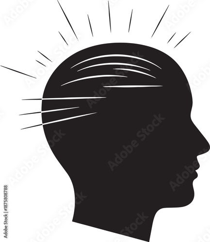 Silhouette of a head with radiating lines concept