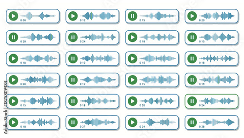Audio Player Interface Elements with Waveform and Timestamp UI Set, audio player ui, music player interface, waveform ui, audio waveform, sound player, media player ui, playback interface, 