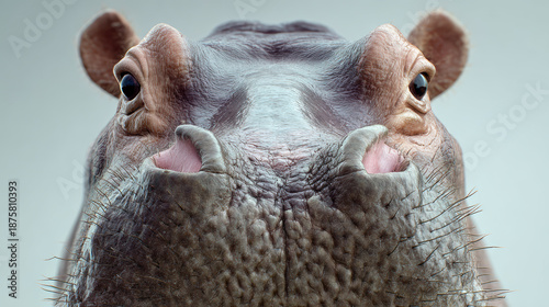 Close-up of a hippopotamus with open mouth