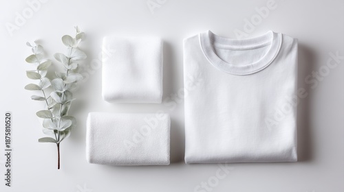 Clean and realistic flat lay of white clothing items, minimalistic mockup set for versatile fashion display