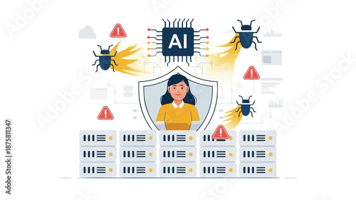 AI protected woman shielded from cyber threats and bugs