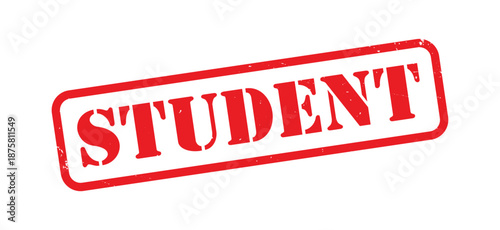Student Red Grunge Rubber Stamp, Distressed Vintage Ink Academic Learner Label, Education and School Enrollment Mark, Rough Texture Classroom, College, and Study Concept