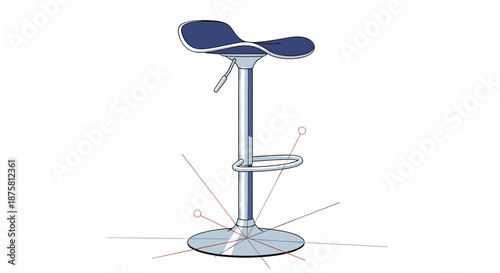 Sleek modern bar stool featuring a blue ergonomic seat and chrome pedestal base with height adjustment lever for contemporary kitchen interiors.