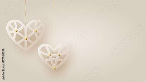 Valentine's day background with light beige hearts decorated gold stars