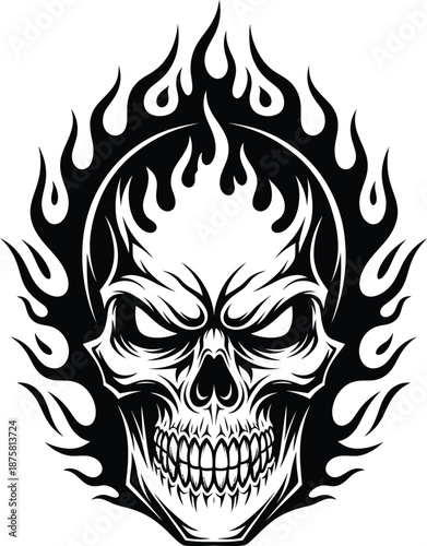 Skull with blazing flames Vector