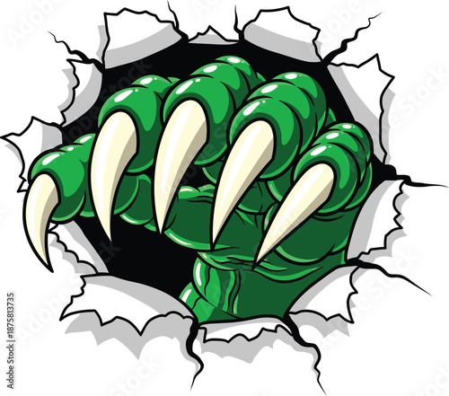 Emerging green claw through wall Vector