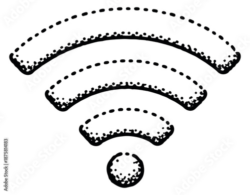Hand drawn line art illustration of a wifi symbol depicting network connectivity for technology applications