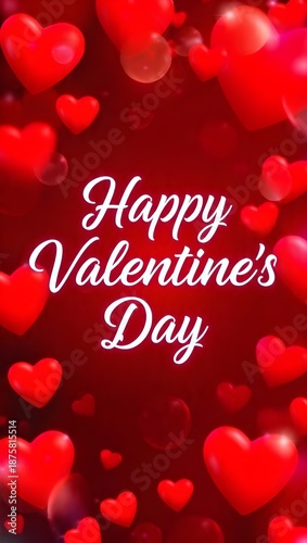 a romantic valentine s day greeting with red hearts and warm lighting effects around the text