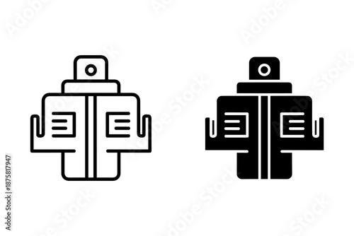 Two black and white plug with prongs and slots in a minimalist line style electrical outlet line minimalist
