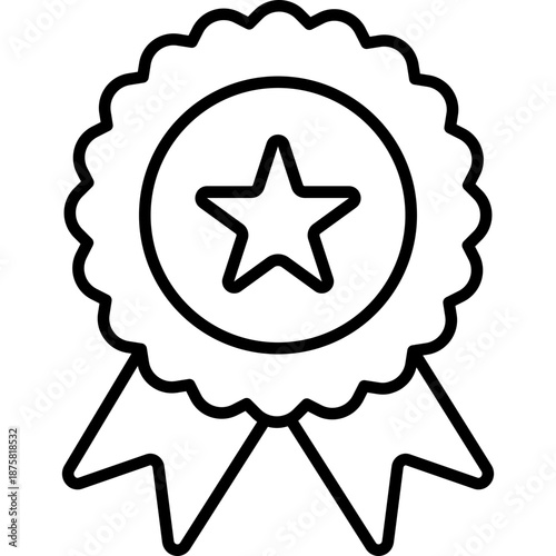 Star rosette icon featuring quality ribbon element. Certificate badge with award seal design. Premium medal symbol for professional winners and proven excellence standards.