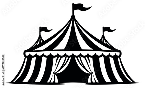 Graphic illustration of a circus tent depicting a traditional big top with flags for entertainment events