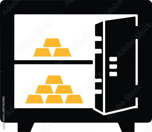 Open safe with shining gold bars on two shelves, symbolizing wealth and security