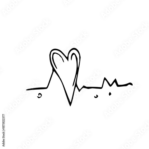 Minimalist hand-drawn heart pulse line illustration, abstract symbol of love, life, health, and vitality, perfect for romantic or wellness designs