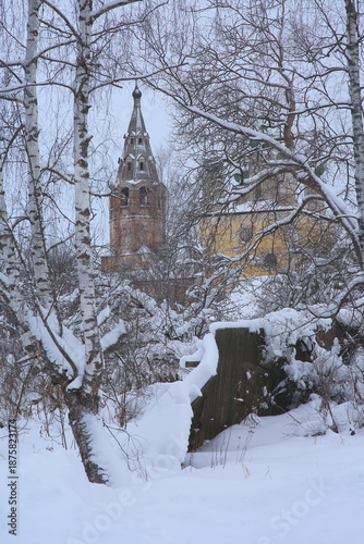 old church in the snow