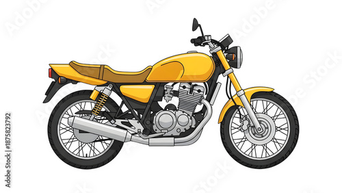Classic yellow motorcycle side view illustration isolated on transparent background