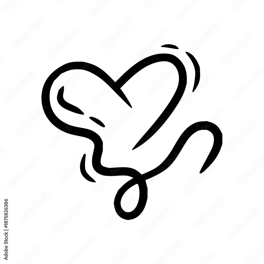 Fototapeta premium Whimsical Hand-Drawn Heart Outline with Dynamic Flowing Line Design, Expressing Love, Affection, and Artistic Simplicity in a Minimalist Style