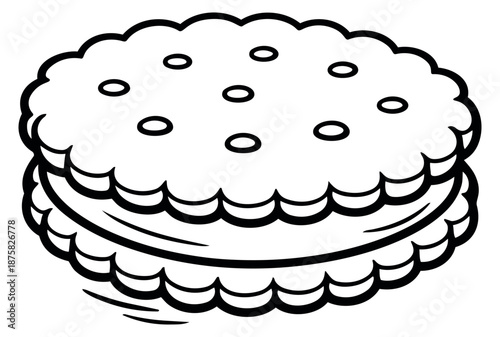 Line art illustration of a sandwich cookie depicting a sweet treat for dessert concepts