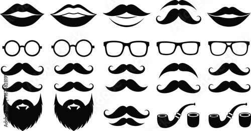 Black and white facial hair accessories mustache moustache beard lips glasses pipes