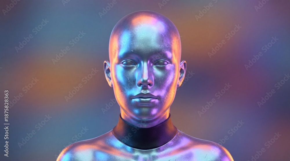 Obraz premium Photograph of an Iridescent Synthetic Human