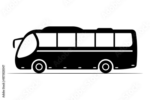 Large passenger bus icon. Black silhouette. Side view. Vector simple flat graphic illustration. Isolated object on a white background.