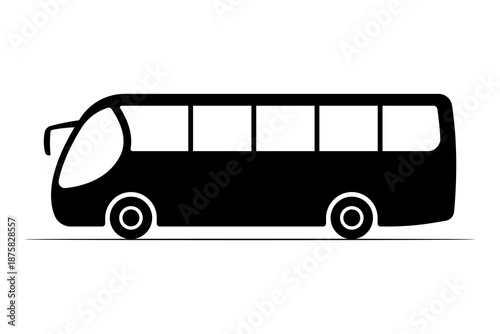 Large passenger bus icon. Black silhouette. Side view. Vector simple flat graphic illustration. Isolated object on a white background.