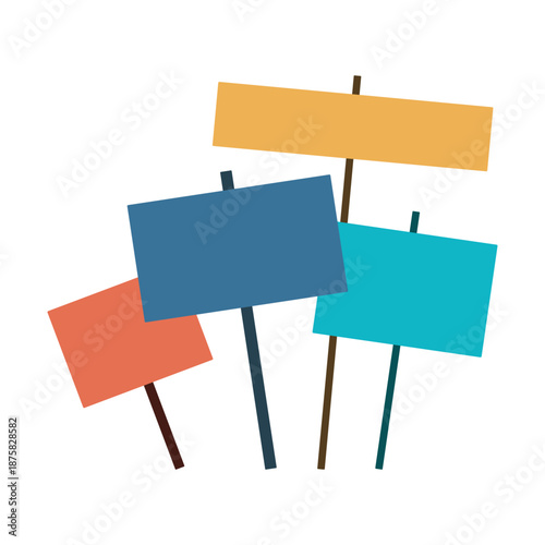 Various multicolored banners. Signboard. Colored silhouette. Front view. Vector simple flat graphic illustration. Isolated object on a white background.