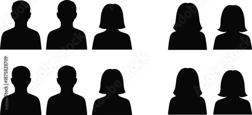 Black silhouettes of people on white background profile
