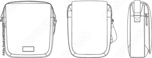 Line of a bag in three views handbag purse line black and white