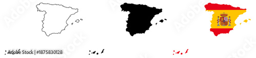 Spain Map Silhouette with Flag Set