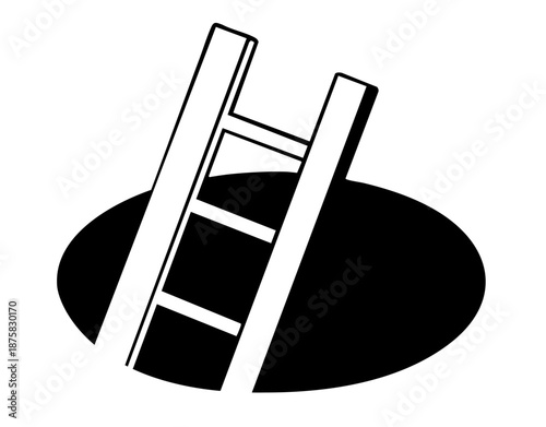 Ladder Coming Out of a Dark Hole as a Metaphor for Escape, Hope and Finding a Way Out of Crisis, Depression or Difficult Life Situation