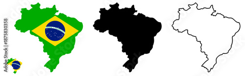 Brazil Map Silhouettes with Flag