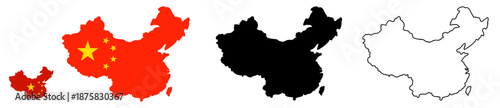 Photography China Map Silhouette with Flag Set